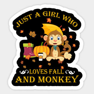 Just A Girl Who Loves Fall & Monkey Funny Thanksgiving Gift Sticker